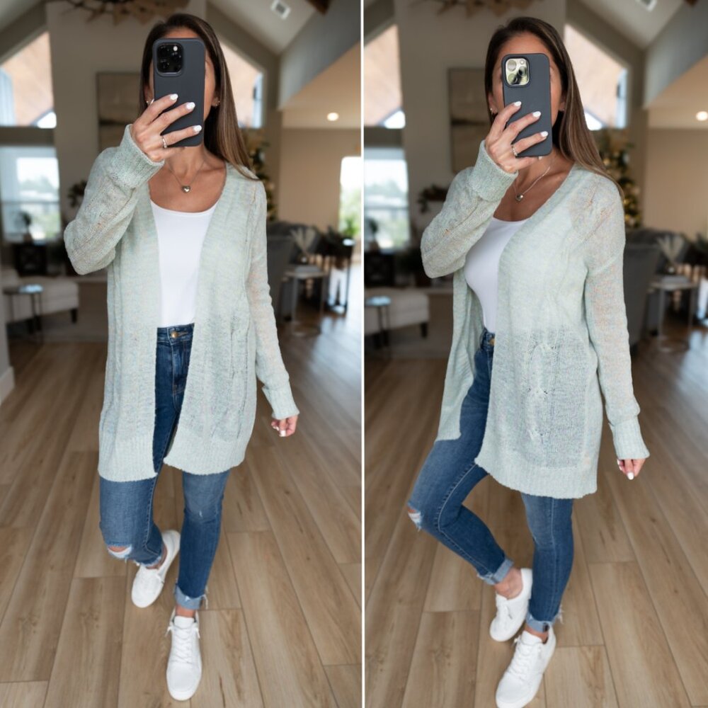 π Light Green Sheer Knit Cardigan - Size Small - Picture 4 of 13